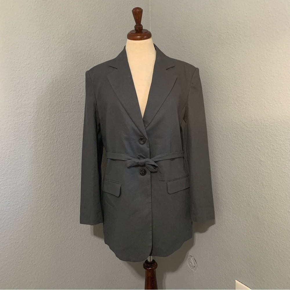 ZARA New Gray Linen Blend Belted Lapel Collar Long Sleeves Blazer Size S 2753129 - Picture 12 of 17